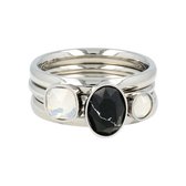Ringenset - Zilver - zwarte met witte steen - My Bendel - Ringenset zilver met stenen - Met luxe cadeauverpakking