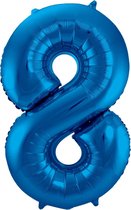 Ballon Cijfer 8 Jaar Blauw 36Cm Verjaardag Feestversiering Met Rietje