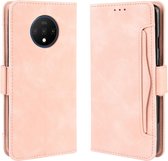 Voor OnePlus 7T Wallet Style Skin Feel Calf Pattern lederen tas met aparte kaartsleuf (roze)