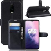 Litchi Texture Horizontal Flip Leren Case voor OnePlus 7, met houder & kaartsleuven & portemonnee (zwart)