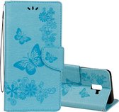Voor Galaxy A8 + (2018) Vintage reliÃ«f bloemen vlinderpatroon Horizontale flip lederen tas met kaartsleuf en houder & portemonnee en draagkoord (blauw)