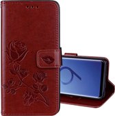 Voor Galaxy S9 Rose reliÃ«f horizontale flip milieu PU lederen tas met houder & kaartsleuven & portemonnee (bruin)