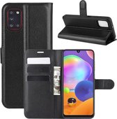 Voor Galaxy A31 Litchi Texture Horizontal Flip beschermhoes met houder & kaartsleuven & portemonnee (zwart)