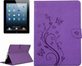 Voor iPad 4 Pressed Flowers Butterfly Pattern Horizontal Flip PU Leather Case met magnetische gesp & houder & kaartsleuven & portemonnee (paars)