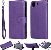 Voor Huawei Y6 (2019) Effen kleur Horizontale Flip Beschermhoes met houder & kaartsleuven & portemonnee & fotolijst & lanyard (paars)