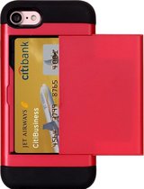 Voor iPhone 8 & 7 Slide Style TPU + PC Combinatie Case met Card Slot (Rood)