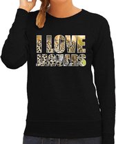 Tekst sweater I love jaguars met dieren foto van een jaguar zwart voor dames - cadeau trui jachtluipaarden liefhebber S