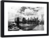 Foto in frame , Brug in New York in zwart wit ,120x80cm , Zwart wit , wanddecoratie