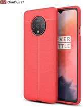 Voor Oneplus 7T Litchi Texture TPU schokbestendige hoes (rood)