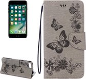 Voor iPhone 8 Plus & 7 Plus vlinders Embossing horizontale flip lederen tas met houder & kaartsleuven & portemonnee & lanyard (grijs)