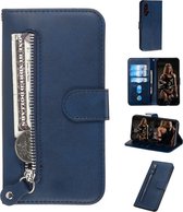 Voor huawei nova 5 / nova 5 pro mode kalf textuur rits horizontale flip pu lederen tas, met houder en kaartsleuven en portemonnee (blauw)