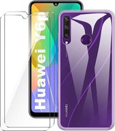 Huawei Y6p Hoesje Transparant  TPU Siliconen Soft Case + 2X Tempered Glass Screenprotector