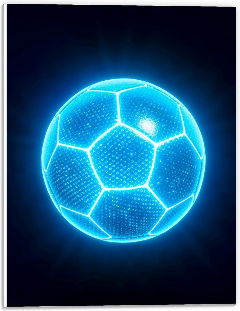 Forex - Blauwe Neon Voetbal - 30x40cm Foto op Forex