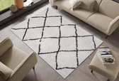 Hoogpolig vloerkleed ruiten Berber - crème/zwart 120x160 cm