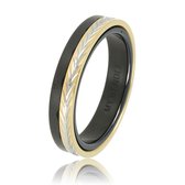 My Bendel - Leuke ring zwart met goud blad motief - Exclusieve 4 mm brede duo-ring van zwart keramiek met gold plated bladmotief - Met luxe cadeauverpakking