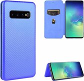 Voor Samsung Galaxy S10 Carbon Fiber Texture Magnetische Horizontale Flip TPU + PC + PU Leather Case met Rope & Card Slot (Blue)