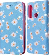 Voor OPPO Realme 5 & C3 Glittering Daisy magnetische horizontale flip lederen tas met houder & kaartsleuven en fotolijst (blauw)