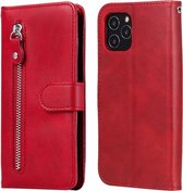 Voor iPhone 12 Pro Mode Kalfsstructuur Rits Horizontale Flip Leren Case met Standaard & Kaartsleuven & Portemonnee-functie (Rood)