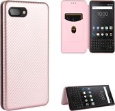 Voor BlackBerry KEY2 Carbon Fiber Texture Magnetische Horizontale Flip TPU + PC + PU Leather Case met Card Slot (Pink)