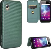 Voor ZTE Blade A3 Lite Koolstofvezel Textuur Magnetische Horizontale Flip TPU + PC + PU lederen tas met kaartsleuf (groen)