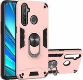 Voor OPPO Realme 5 Pro 2 in 1 Armor Series PC + TPU beschermhoes met ringhouder (roségoud)