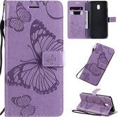 Voor Xiaomi Redmi 8A Pressed Printing Butterfly Pattern Horizontale Flip PU Leather Case met houder & kaartsleuven & portemonnee & Lanyard (paars)