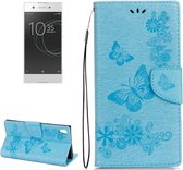 Voor Sony Xperia XA1 Pressed Flowers Butterfly Pattern Horizontale Flip Leather Case met houder & kaartsleuven & portemonnee (blauw)