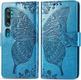 Voor Xiaomi Mi CC9 Pro / Note 10 / Note 10 Pro Butterfly Love Flower Reliëf Horizontale Flip lederen tas met beugel Lanyard Kaartsleuf Portemonnee (blauw)