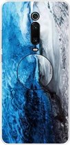 Voor Xiaomi Redmi K20 & K20 Pro reliëf gelakt marmer TPU beschermhoes met houder (donkerblauw)