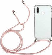 Voor Huawei Y6p Four-Corner Anti-Fall transparante TPU beschermhoes met lanyard (roze)