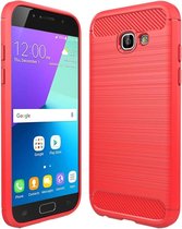 Voor Smasung Galaxy A5 / A520 (2017) geborsteld koolstofvezel textuur schokbestendig TPU beschermhoes (rood)