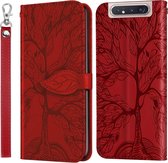 Voor Samsung Galaxy A80 / A90 Life of Tree Embossing Pattern Horizontale flip lederen tas met houder & kaartsleuf & portemonnee & fotolijst & lanyard (rood)