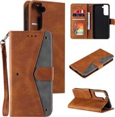 Voor Samsung Galaxy S21 5G Stiksels Kalfsstructuur Horizontale Flip Leren Case met Houder & Kaartsleuven & Portemonnee (Bruin)