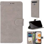 Voor LG K61 Retro Frosted Horizontale Flip PU lederen tas met houder & kaartsleuven & portemonnee & fotolijst (grijs)