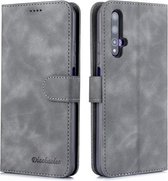 Voor Huawei Honor 20 Diaobaolee Pure Verse Textuur Horizontale Flip Leren Case, met Houder & Kaartsleuf & Portemonnee & Fotolijst (Grijs)