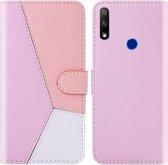 Voor Huawei Honor 9X Tricolor Stitching Horizontale Flip TPU + PU lederen tas met houder & kaartsleuven & portemonnee (roze)