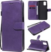 Voor Samsung Galaxy M51 Effen Kleur Horizontale Flip Beschermende Leren Case met Houder & Kaartsleuven & Portemonnee & Fotolijst & Lanyard (Paars)