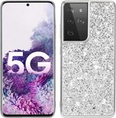 Voor Samsung Galaxy S21 Ultra 5G glitter poeder schokbestendig TPU beschermhoes (zilver)