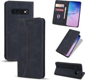 Voor Samsung Galaxy S10 + Huid-aanvoelende Kalfsleer Textuur Magnetische Dual-Fold Horizontale Flip Leren Case met Houder & Kaartsleuven & Portemonnee (Zwart)