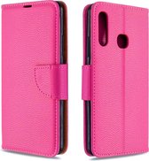 Voor Galaxy A70e pure kleur horizontale flip pu lederen case met houder & kaartsleuven & portemonnee & lanyard (rose rood)