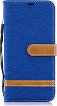 Kleurafstemming Denim Texture Leather Case voor Galaxy A10, met houder & kaartsleuven & portemonnee & lanyard (koningsblauw)