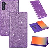 Voor Samsung Galaxy Note 10 ultradunne glitter magnetische horizontale flip lederen tas met houder en kaartsleuven (paars)