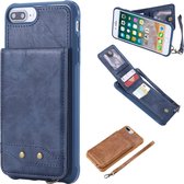 Voor iPhone 8 Plus / 7 Plus Verticaal Flip Schokbestendig Leren Beschermhoes met Kort Touw, Kaartsleuven & Beugel & Fotohouder & Portemonnee Functie (Blauw)