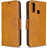 Voor Huawei P Smart (2020) Retro Lambskin Texture Pure Color Horizontale Flip PU Leather Case met Houder & Kaartsleuven & Portemonnee & Lanyard (Geel)