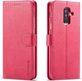Voor Galaxy A6 (2018) LC.IMEEKE kalfsleer, horizontaal flip lederen tas, met houder en kaartsleuven en portemonnee (roze rood)