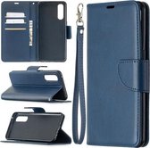 Voor OPPO Reno3 Pro Retro Lambskin Texture Pure Color Horizontale Flip PU Leather Case, met houder & kaartsleuven & portemonnee & lanyard (blauw)