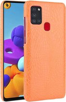 Voor Samsung Galaxy A21s schokbestendige krokodiltextuur pc + PU-hoes (oranje)