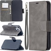 Voor iPhone 12 Pro Max Retro Lambskin Texture Pure Color Horizontale Flip PU lederen hoes voor iPhone 11, met houder & kaartsleuven & portemonnee & lanyard (grijs)
