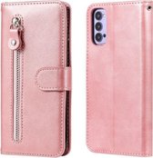 Voor OPPO Reno4 5G Mode Kalf Textuur Rits Horizontale Flip Leren Case met Houder & Kaartsleuven & Portemonnee (Rose Goud)