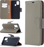 Voor Samsung Galaxy A21s Pure Color Horizontale Flip PU lederen tas met houder & kaartsleuven & portemonnee & lanyard (grijs)